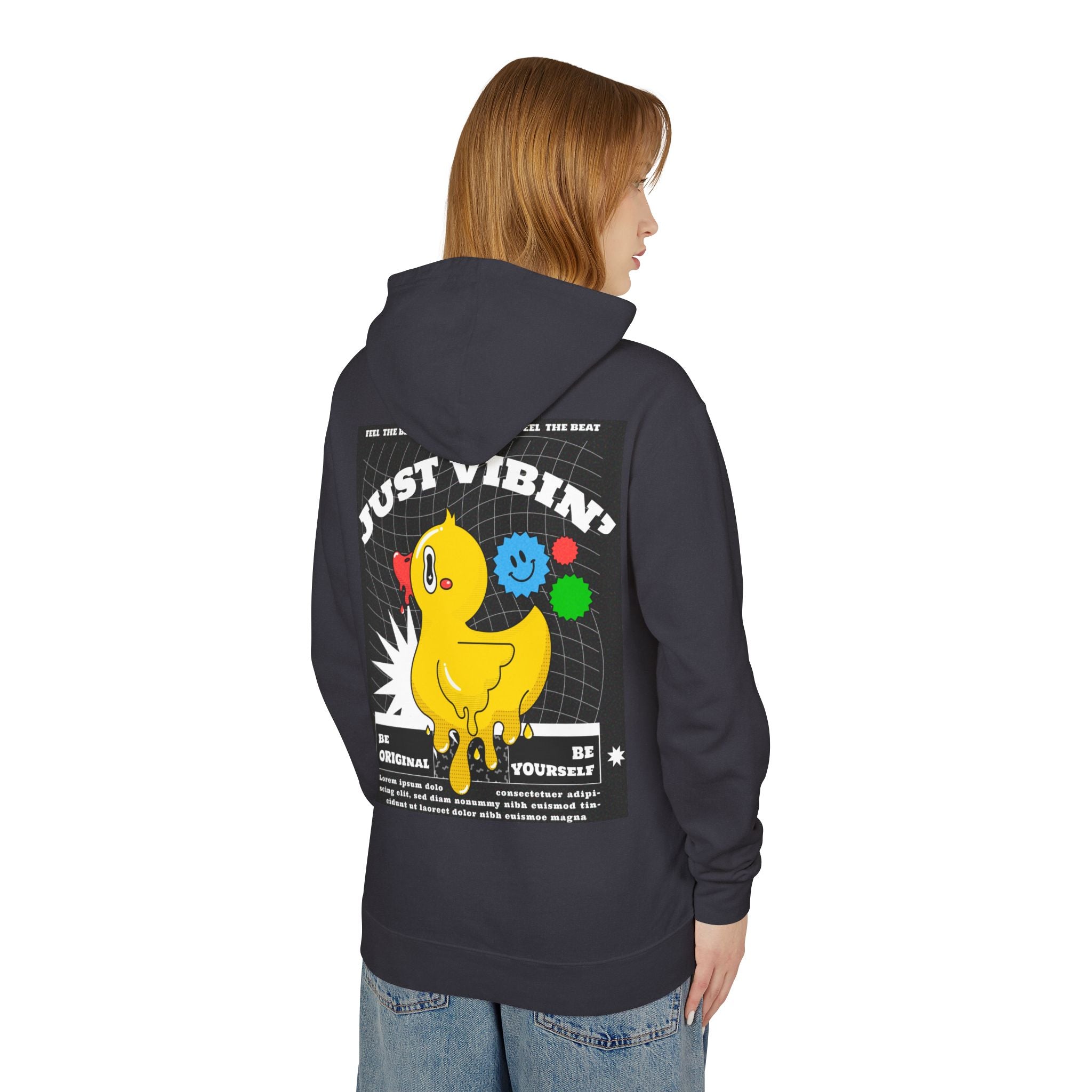 Playful Duck Hoodie - Just Vibin' Unisex Lightweight Sweatshirt, Chill Vibe Apparel, Fun Gift for Friends, Unique Streetwear