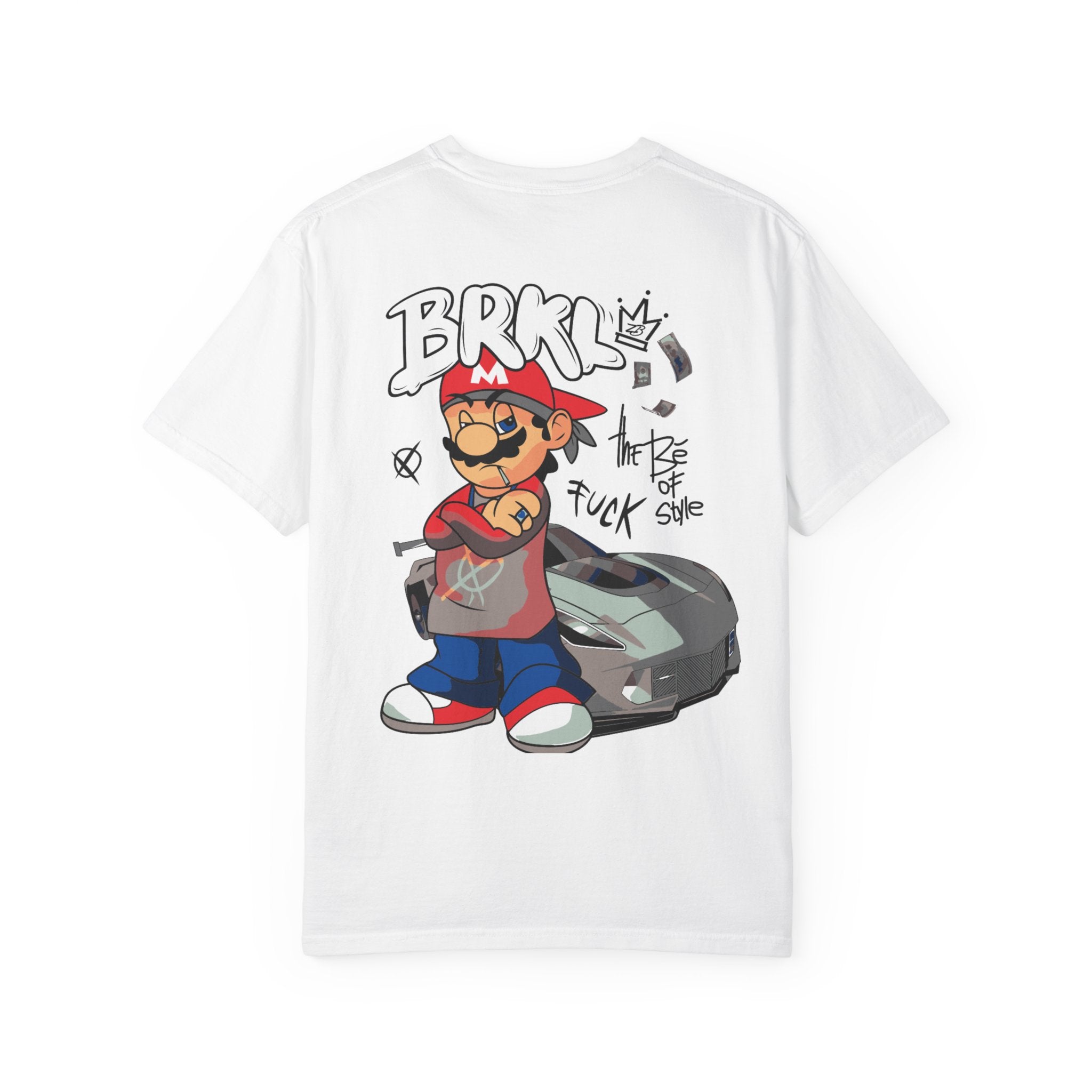 Streetwear Mario Graphic T-Shirt - 'BRKL' Graffiti Car Design Printify