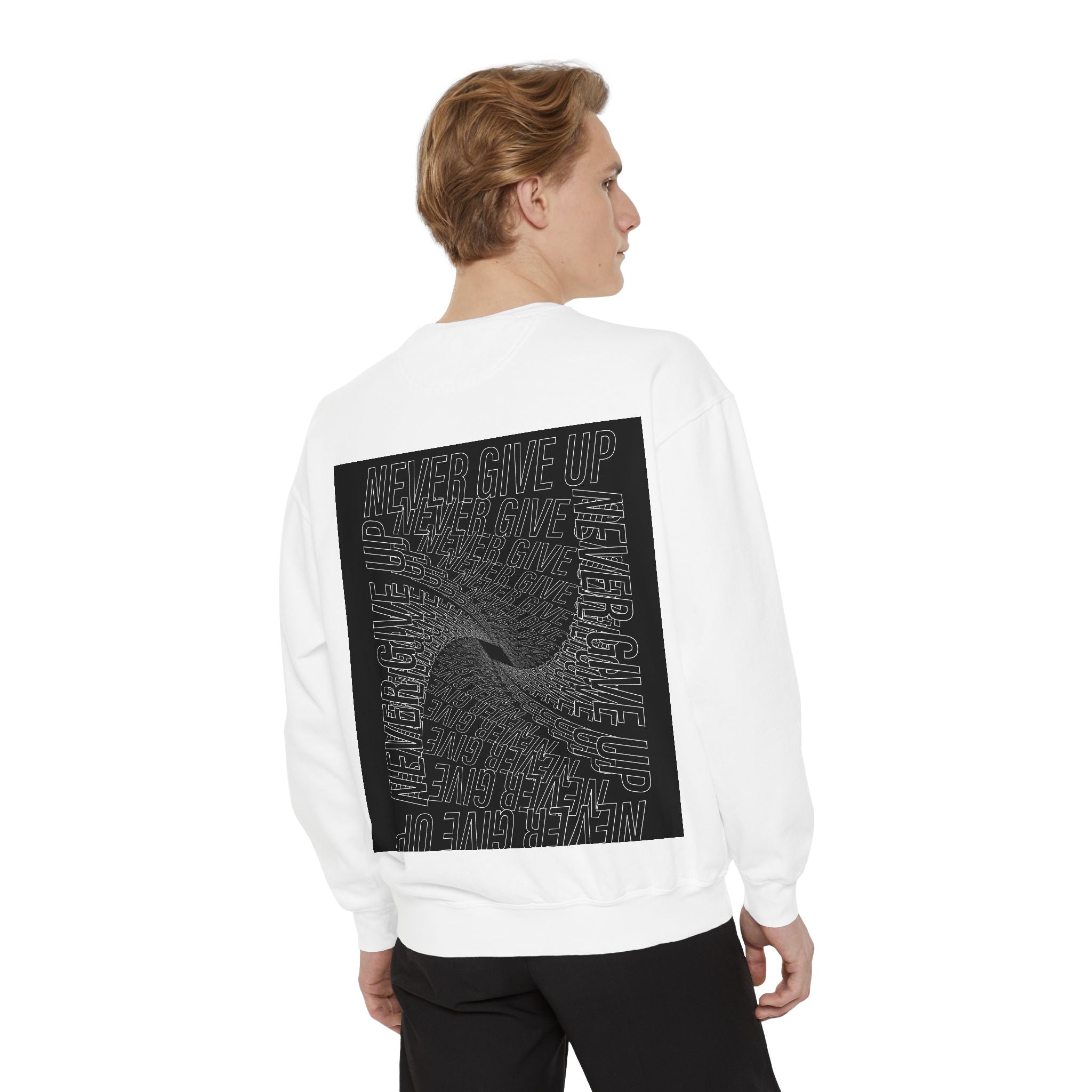 Inspirational Sweatshirt with 'Never Give Up' Design | Motivational Gift for Him & Her, Casual Wear, Cozy Layering, Wellness Gift