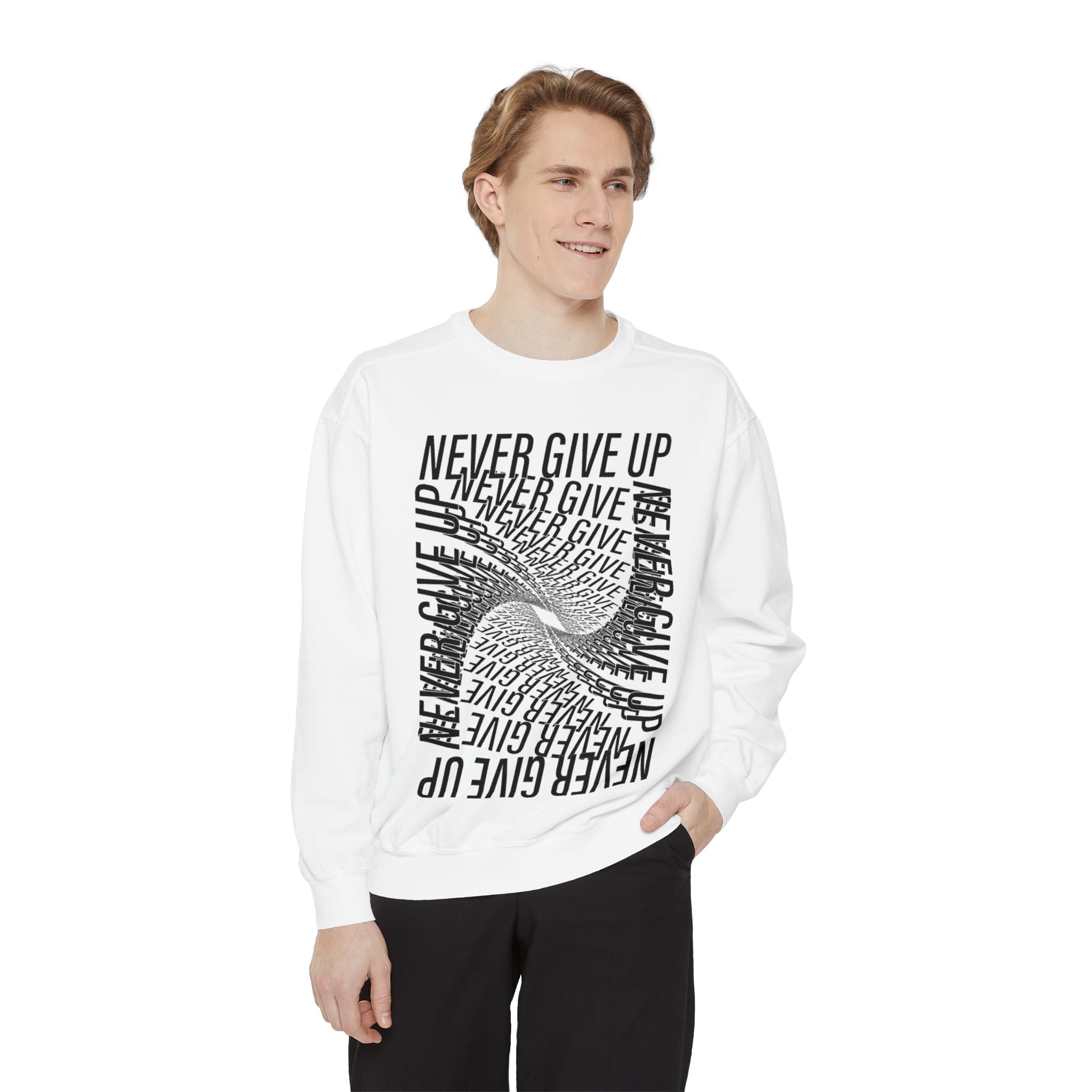 Inspirational Sweatshirt with 'Never Give Up' Design | Motivational Gift for Him & Her, Casual Wear, Cozy Layering, Wellness Gift
