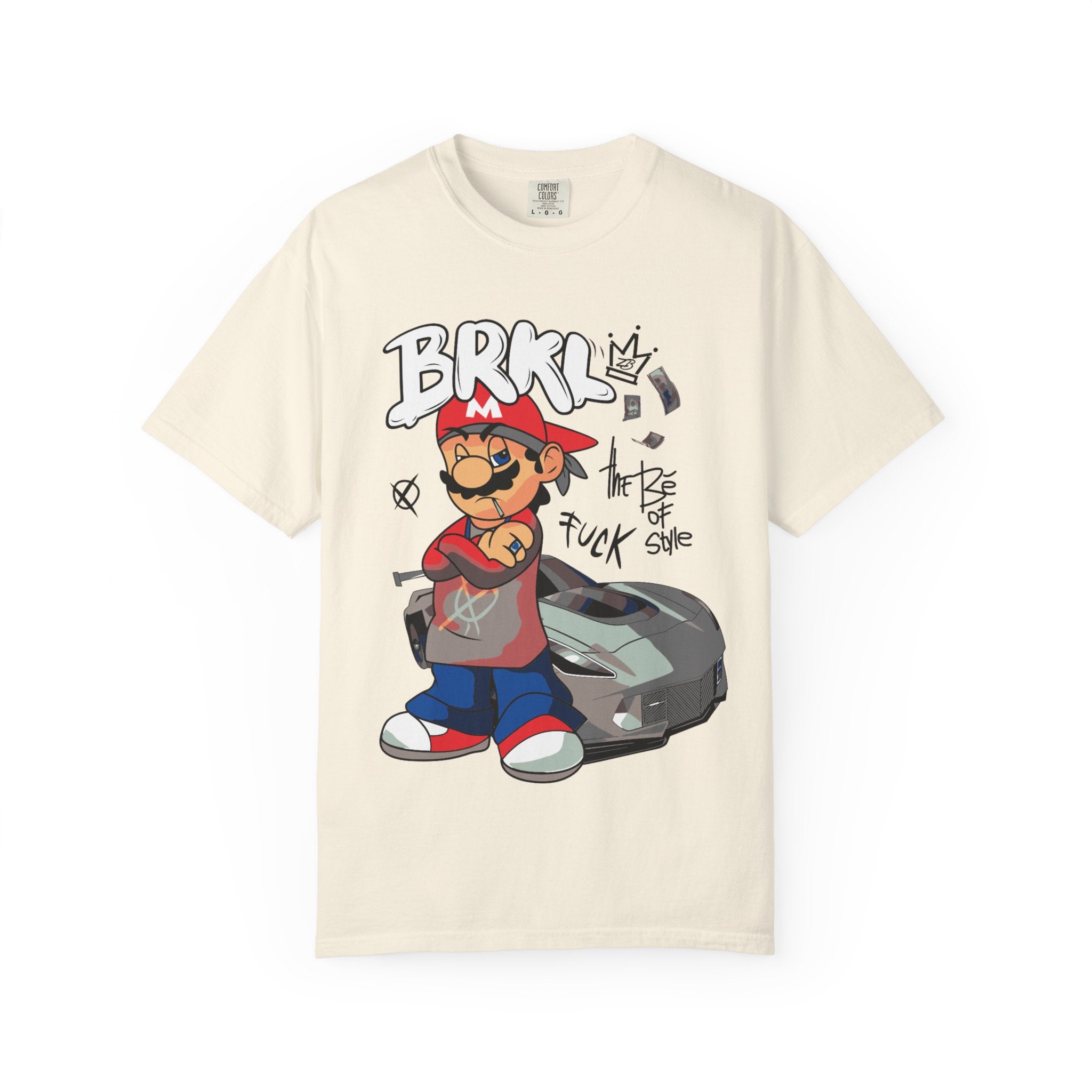 Streetwear Mario Graphic T-Shirt - 'BRKL' Graffiti Car Design Printify