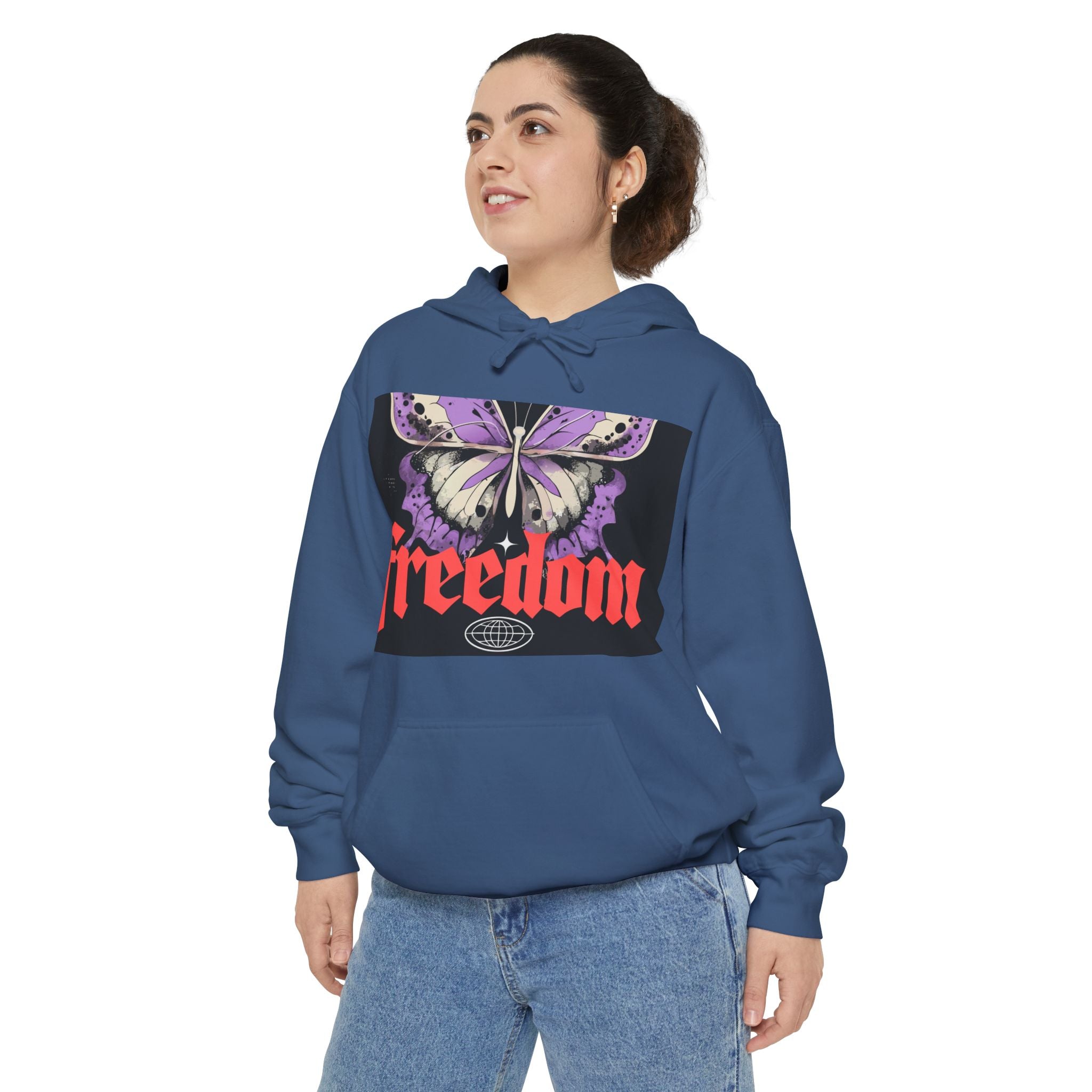 Freedom Butterfly Graphic Hoodie, Unisex Cozy Sweatshirt, Perfect for Gifting, Trendy Lifestyle Apparel, Spring Fashion Must-Have