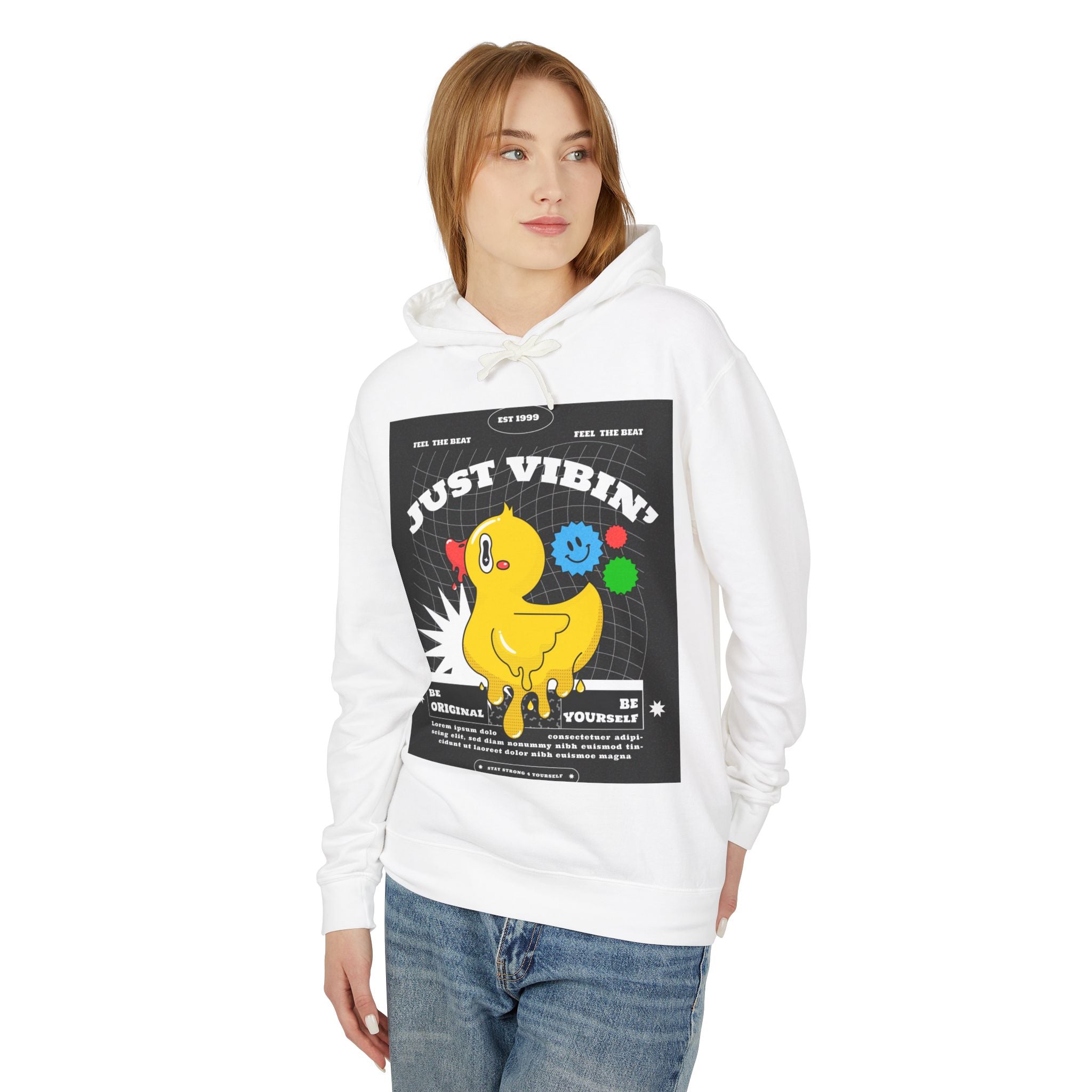 Playful Duck Hoodie - Just Vibin' Unisex Lightweight Sweatshirt, Chill Vibe Apparel, Fun Gift for Friends, Unique Streetwear