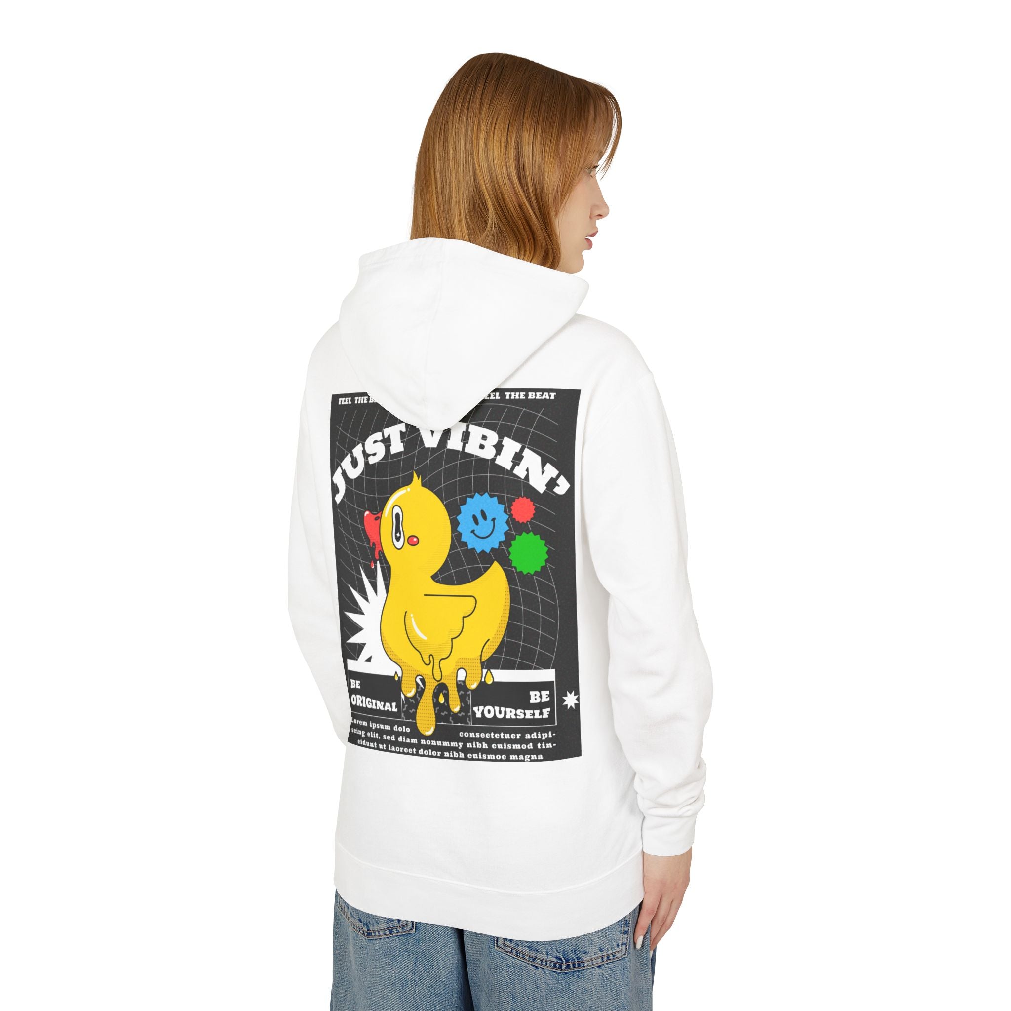 Playful Duck Hoodie - Just Vibin' Unisex Lightweight Sweatshirt, Chill Vibe Apparel, Fun Gift for Friends, Unique Streetwear
