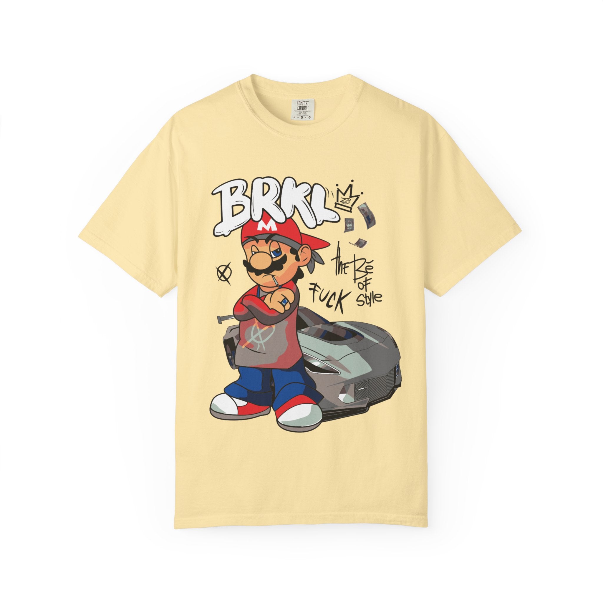 Streetwear Mario Graphic T-Shirt - 'BRKL' Graffiti Car Design Printify