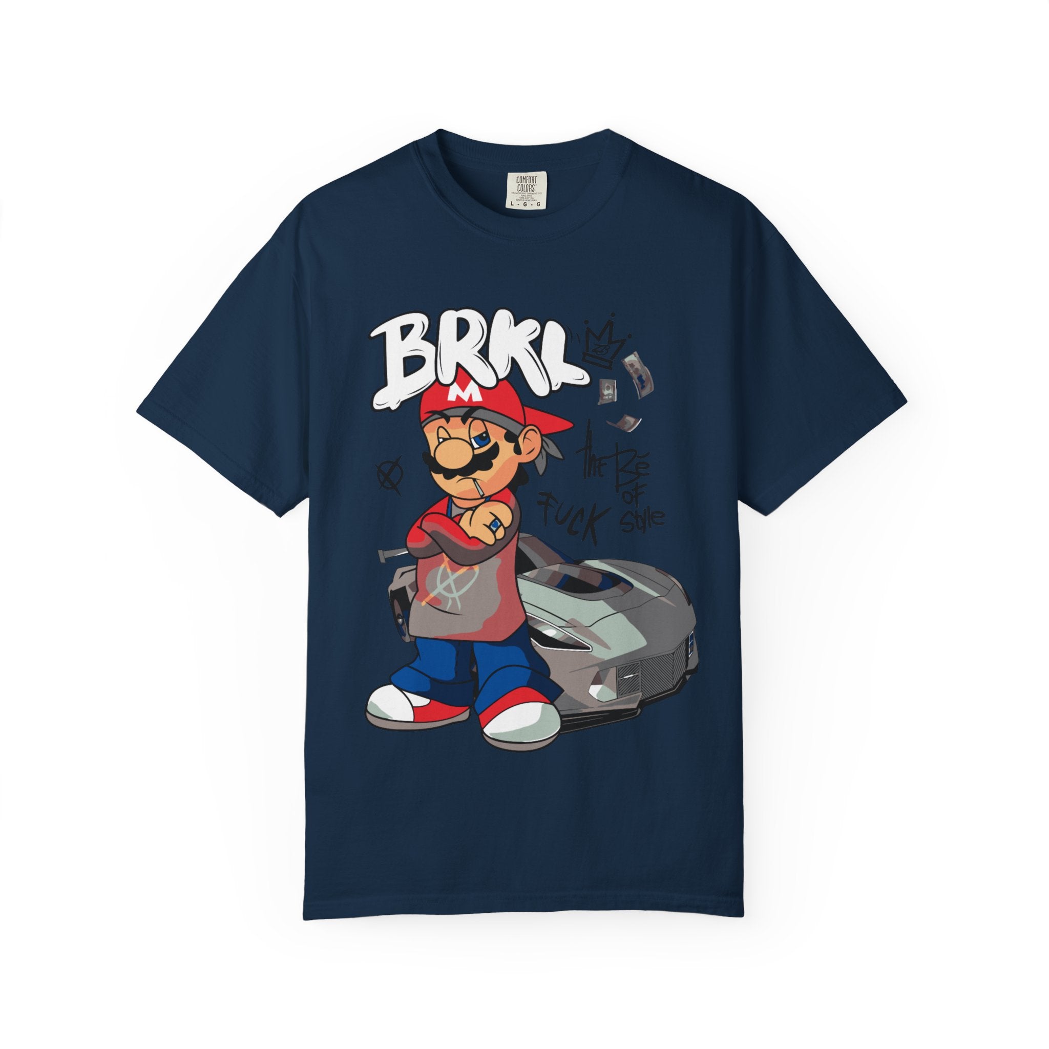Streetwear Mario Graphic T-Shirt - 'BRKL' Graffiti Car Design Printify