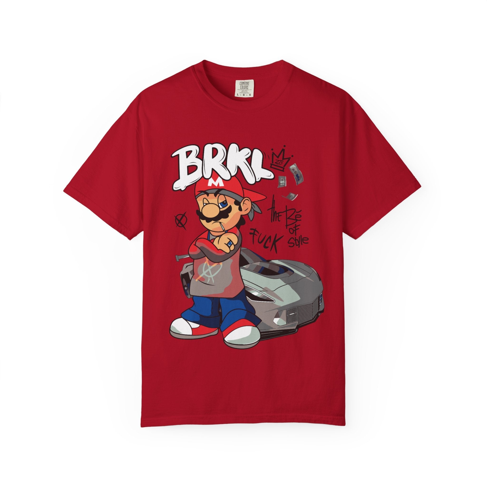 Streetwear Mario Graphic T-Shirt - 'BRKL' Graffiti Car Design Printify
