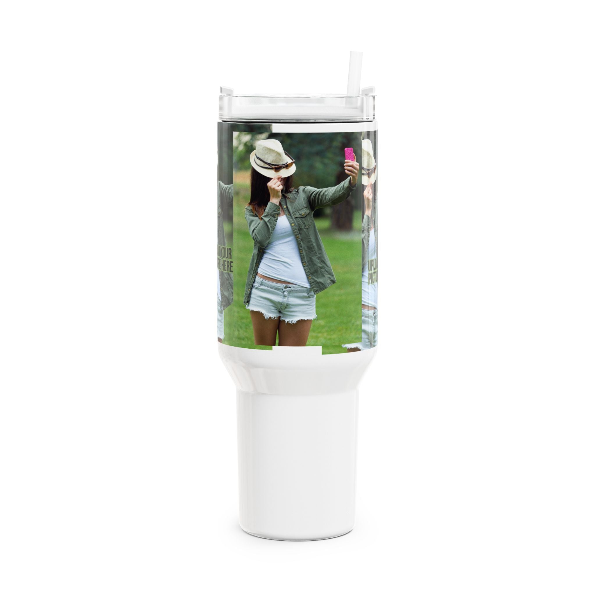 Personalized 40oz Photo Tumbler — Custom Travel Cup with Handle & Straw Printify
