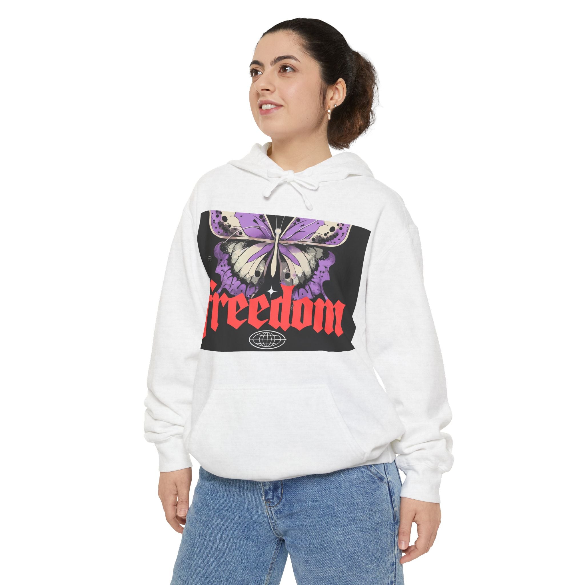 Freedom Butterfly Graphic Hoodie, Unisex Cozy Sweatshirt, Perfect for Gifting, Trendy Lifestyle Apparel, Spring Fashion Must-Have