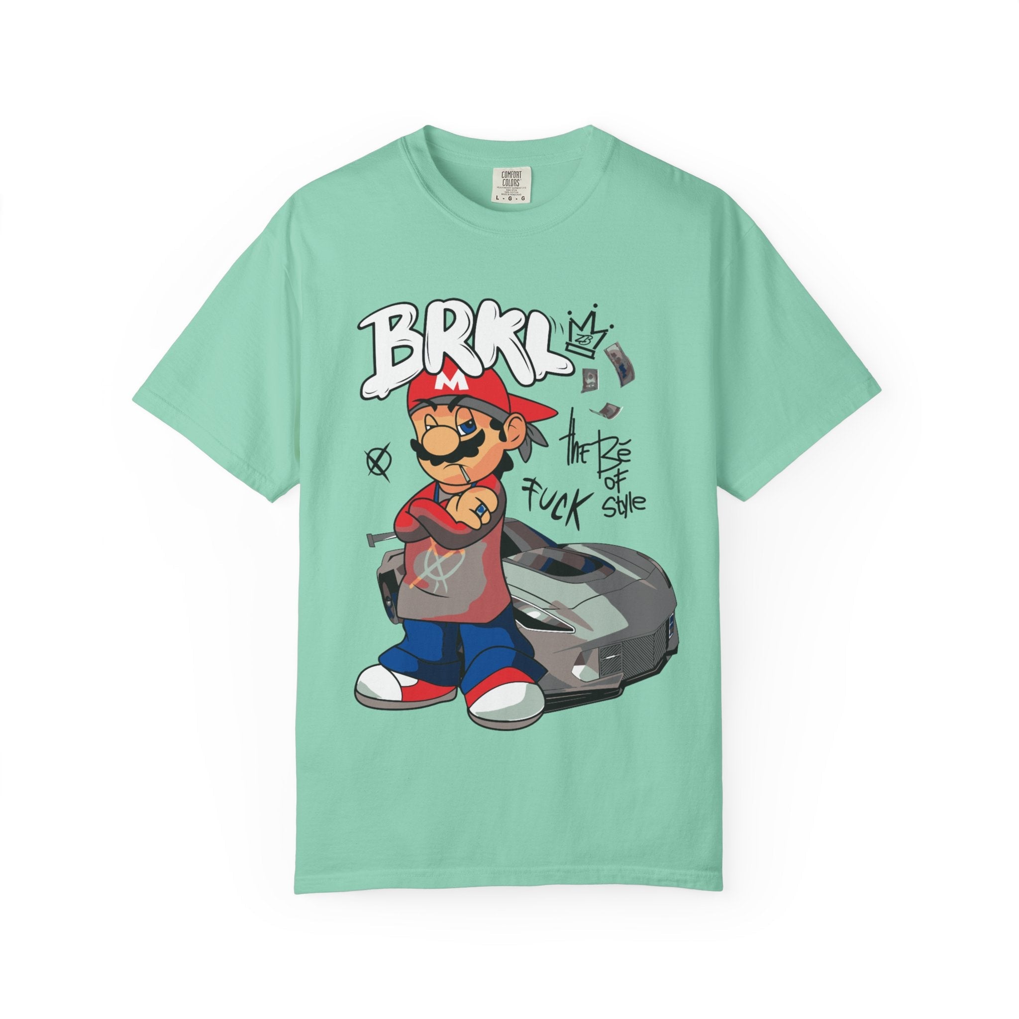 Streetwear Mario Graphic T-Shirt - 'BRKL' Graffiti Car Design Printify