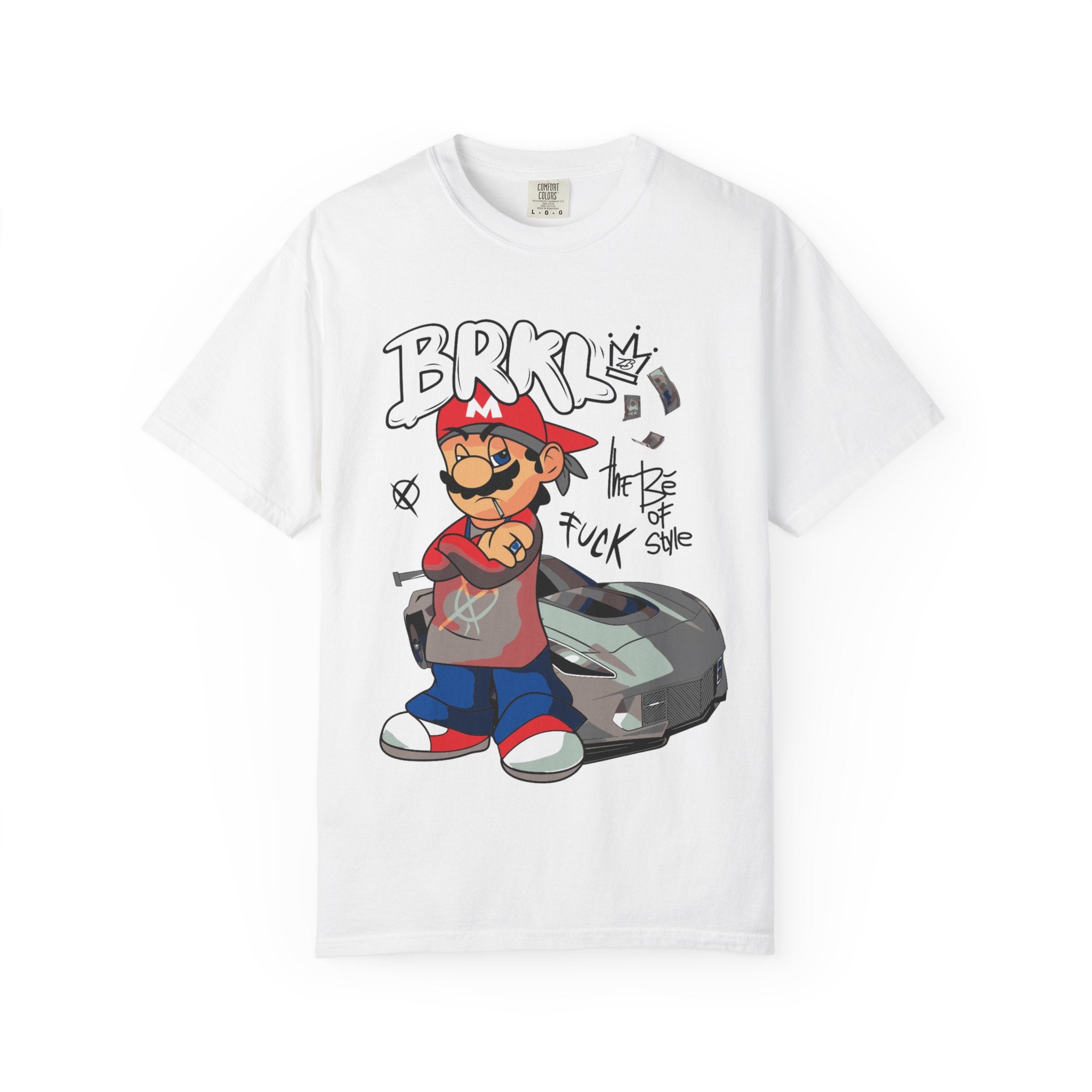 Streetwear Mario Graphic T-Shirt - 'BRKL' Graffiti Car Design Printify