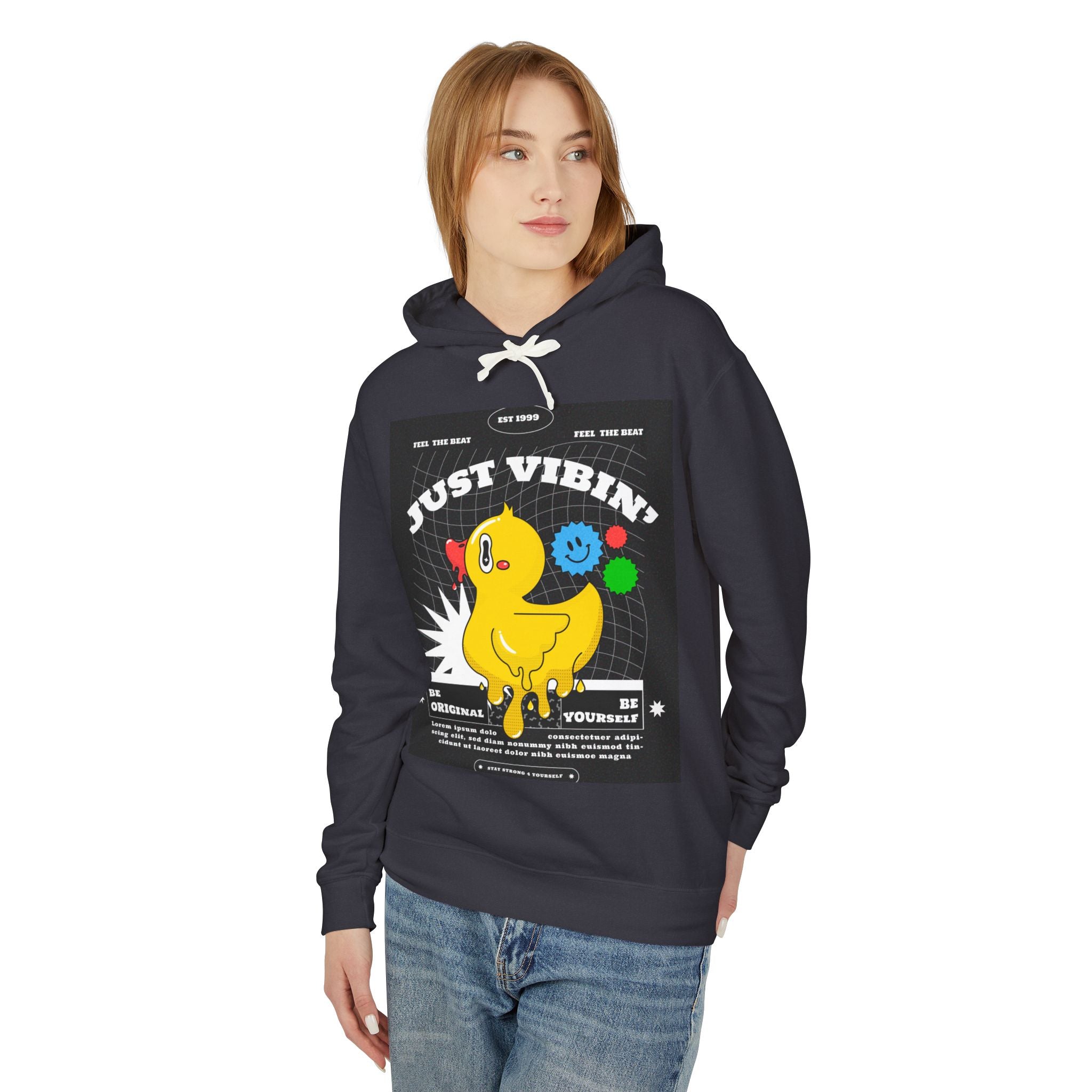 Playful Duck Hoodie - Just Vibin' Unisex Lightweight Sweatshirt, Chill Vibe Apparel, Fun Gift for Friends, Unique Streetwear